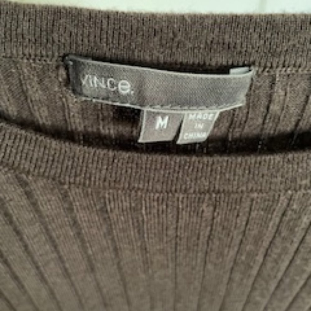 Vince Basic Dark Brown Ribbed Fitted Cashmere Ble… - image 2
